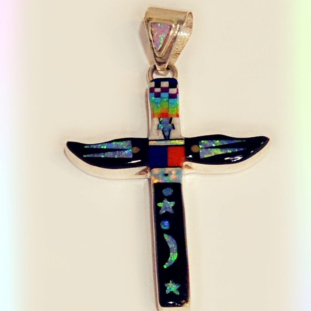 Zuni Native American Opal Inlay Sterling Pendant